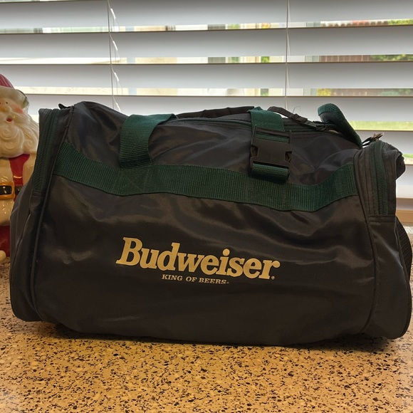 VINTAGE 1980s BUDWEISER KING OF BEERS DUFFEL BAG BLUE & GREEN - Picture 1 of 8